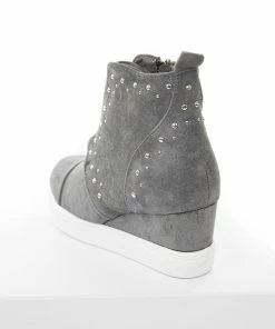 Let's See Style Shoes Ash Grey Faux Suede Wedge Sneakers With Silver Stud Details 27 Let's See Style Shoes Ash Grey Faux Suede Wedge Sneakers With Silver Stud Details