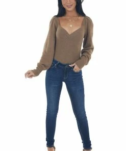 Lush Clothing Sepia Long Sleeve Lightweight Lurex Sweater Tops