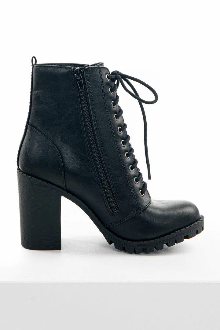 FORTUNE DYNAMIC Shoes Black Faux Leather Heeled Combat Booties 14 FORTUNE DYNAMIC Shoes Black Faux Leather Heeled Combat Booties