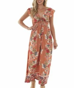 Nostalgia Ginger Floral Print Smocked Waist Maxi Dress