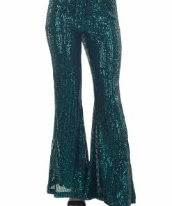 Rousseau Bottoms Black And Pine Sequined Bell Bottom Pants