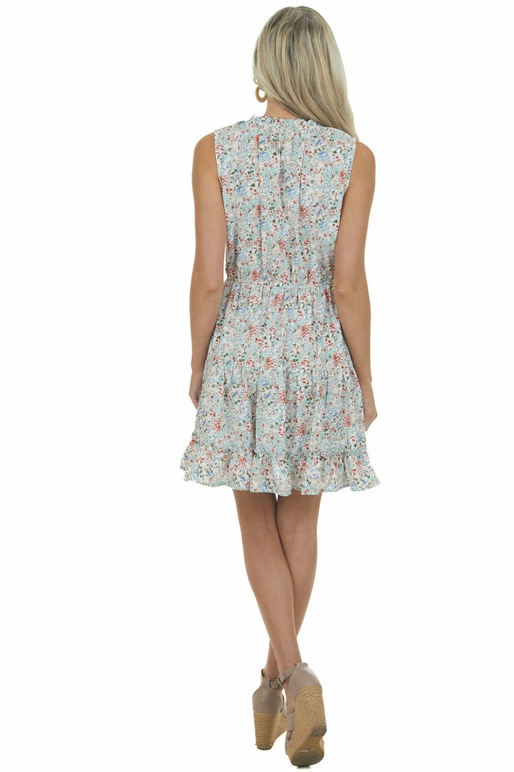 Hailey & Co Dresses Arctic Blue Floral Ruffle Tiered Short Dress 14 Hailey & Co Dresses Arctic Blue Floral Ruffle Tiered Short Dress