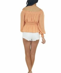 Flying Tomato Melon Off Shoulder Drop Waist Textured Blouse 20 Flying Tomato Melon Off Shoulder Drop Waist Textured Blouse