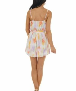 Lush Clothing Colorful Printed Surplice Sleeveless Romper Dresses