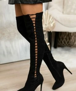 JP ORIGINAL CORP Black Lace Up Thigh High Stiletto Suede Boots 17 JP ORIGINAL CORP Black Lace Up Thigh High Stiletto Suede Boots
