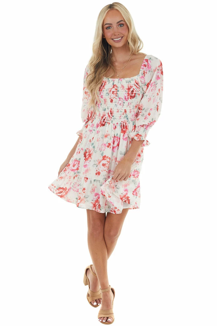 Peach Love Cream And Ruby And Smocked Bust Long Sleeve Mini Dress Dresses 18 Peach Love Cream And Ruby And Smocked Bust Long Sleeve Mini Dress Dresses