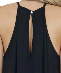 CY Fashion Onyx Black Short Dress With Lace Front And Keyhole Back Dresses