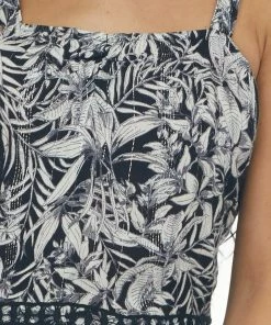 ANGIE Black And Ivory Floral Sleeveless Crop Top