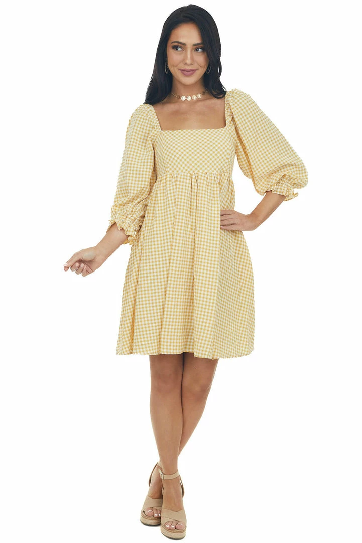 Sweet Lemon Dresses Amber Gingham Babydoll Square Neck Mini Dress 15 Sweet Lemon Dresses Amber Gingham Babydoll Square Neck Mini Dress