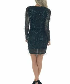 Sweet Lemon Pine Green Sequin Embellished Bodycon Dress