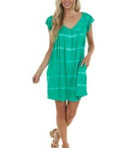 BiBi Kelly Green Tie Dye Babydoll Short Dress
