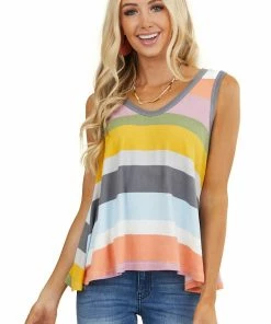 B-Tween Tops Multicolor Striped Sleeveless Super Soft Trapeze Knit Top 26 B-Tween Tops Multicolor Striped Sleeveless Super Soft Trapeze Knit Top