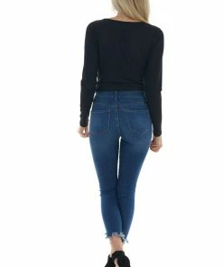 Doe & Rae Black Long Sleeve Ribbed Knit Bodysuit Tops