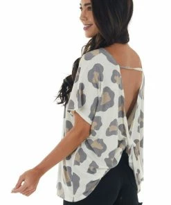 HEIMISH Tops Vanilla Leopard Print Open Twist Back Top