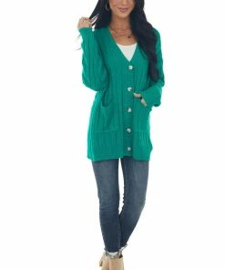 Fantastic Fawn Jade Button Down Front Loose Knit Cardigan