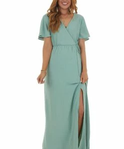 Vanilla Bay Light Juniper Surplice Maxi Dress With Slit 15 Vanilla Bay Light Juniper Surplice Maxi Dress With Slit