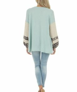 Lovely Melody Sage Waffle Knit Top With Oatmeal And Leopard Print Sleeves 27 Lovely Melody Sage Waffle Knit Top With Oatmeal And Leopard Print Sleeves