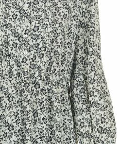 Jodifl Tops Cream And Black Floral Print Drop Waist Button Up Blouse