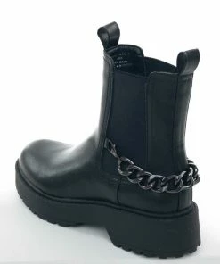 Intouch Footwear Black Faux Leather Lug Boots With Chain Detail Shoes