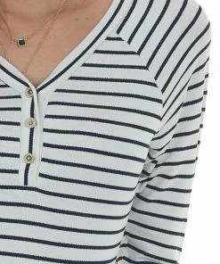 143 Story Ivory And Black Striped Henley Style Bodysuit Tops 12 143 Story Ivory And Black Striped Henley Style Bodysuit Tops