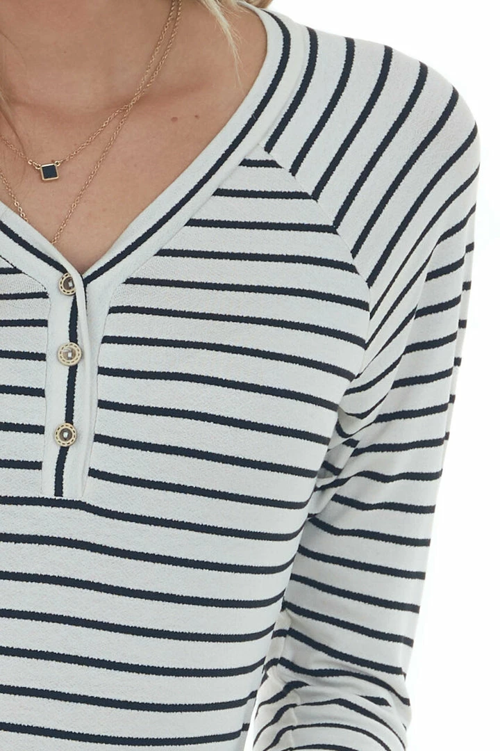 143 Story Ivory And Black Striped Henley Style Bodysuit Tops 6 143 Story Ivory And Black Striped Henley Style Bodysuit Tops