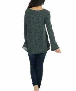 143 Story Dark Green Long Sleeve Top With Silver Thread Details