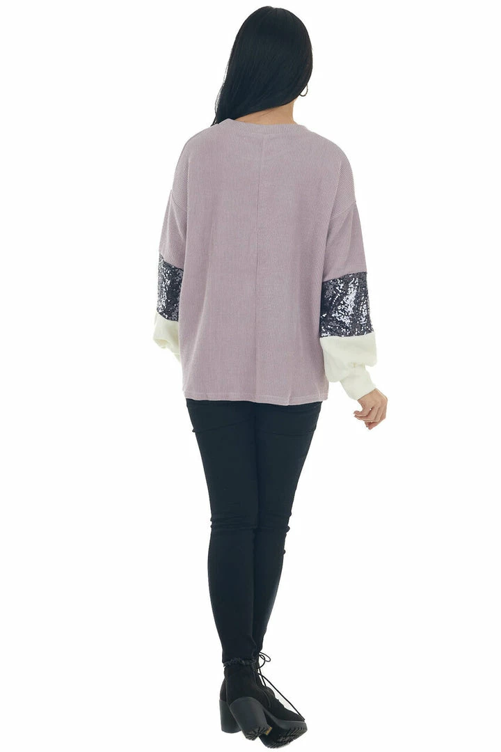 She + Sky Mauve And Ivory Colorblock Sequined Top 8 She + Sky Mauve And Ivory Colorblock Sequined Top