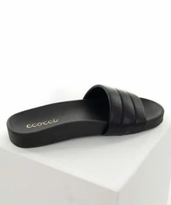 CCOCCI Black Faux Leather Slide On Sandals