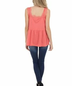 Hailey & Co Coral Sleeveless Drop Waist Top With Eyelash Lace Straps Tops 27 Hailey & Co Coral Sleeveless Drop Waist Top With Eyelash Lace Straps Tops