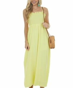 Davi & Dani Lemon Sleeveless Smocked Ruffle Maxi Dress 20 Davi & Dani Lemon Sleeveless Smocked Ruffle Maxi Dress
