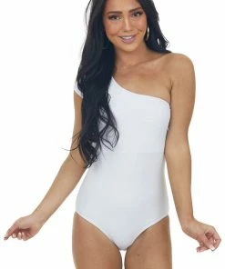MARINA WEST SWIM White One Shoulder One Piece Swimsuit With Tie Detail