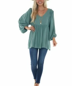 Jodifl Juniper Bubble Sleeve Babydoll Woven Top