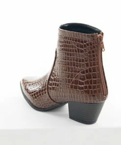 East Lion Corp. Cinnamon Crocodile Textured Heeled Bootie Shoes