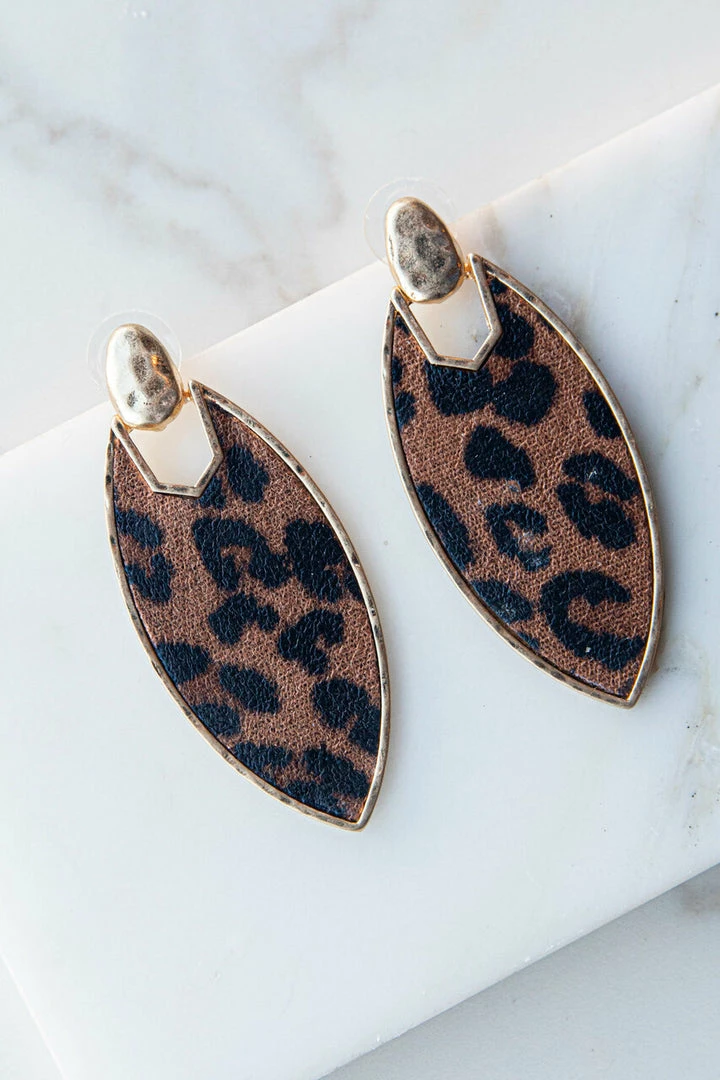 Urbanista Accessories Sepia Leopard Print Marquise Dangle Earrings 5 Urbanista Accessories Sepia Leopard Print Marquise Dangle Earrings