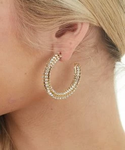 Boho Love Gold Rhinestone Chunky Hoop Earring With Push Back Closure