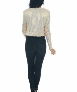 Lush Clothing Champagne Sequined Bodysuit With Shoulder Pads 14 Lush Clothing Champagne Sequined Bodysuit With Shoulder Pads