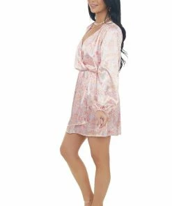 Peach Love Blush Paisley Surplice V Neck Satin Dress Dresses 34 Peach Love Blush Paisley Surplice V Neck Satin Dress Dresses