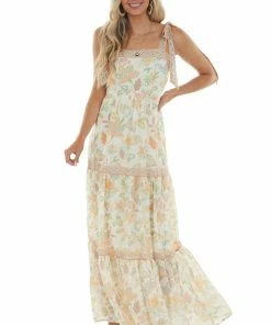 Flying Tomato Ivory Floral Sleeveless Tiered Maxi Dress