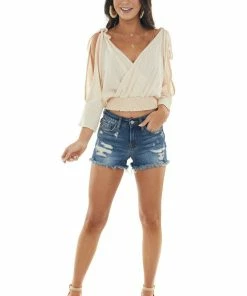 Peach Love Rich Champagne Cold Shoulder Open Back Blouse Tops