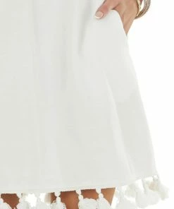 BiBi Dresses Off White V Neck Mini Dress With Short Sleeves