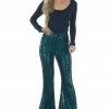 Rousseau Bottoms Black And Pine Sequined Bell Bottom Pants 2 Rousseau Bottoms Black And Pine Sequined Bell Bottom Pants
