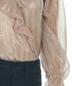 Peach Love Rose Gold Metallic Ruffle Surplice Bodysuit Tops