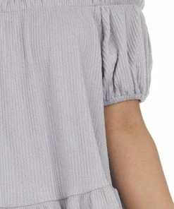 Ces Femme Lavender Boat Neckline Ribbed Knit Crop Top With Ruffles Tops