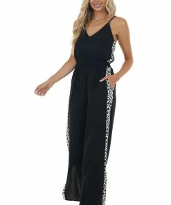 Main Strip Black Leopard Contrast Sleeveless Jumpsuit Dresses 29 Main Strip Black Leopard Contrast Sleeveless Jumpsuit Dresses