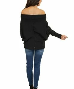 American Chic Black Soft Waffle Knit Off The Shoulder Long Sleeve Top 30 American Chic Black Soft Waffle Knit Off The Shoulder Long Sleeve Top