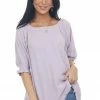 Umgee Lilac Woven Half Bubble Sleeve Top With Frayed Hem Tops 1 Umgee Lilac Woven Half Bubble Sleeve Top With Frayed Hem Tops