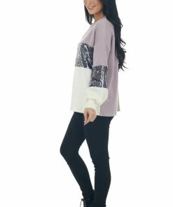 She + Sky Mauve And Ivory Colorblock Sequined Top 17 She + Sky Mauve And Ivory Colorblock Sequined Top