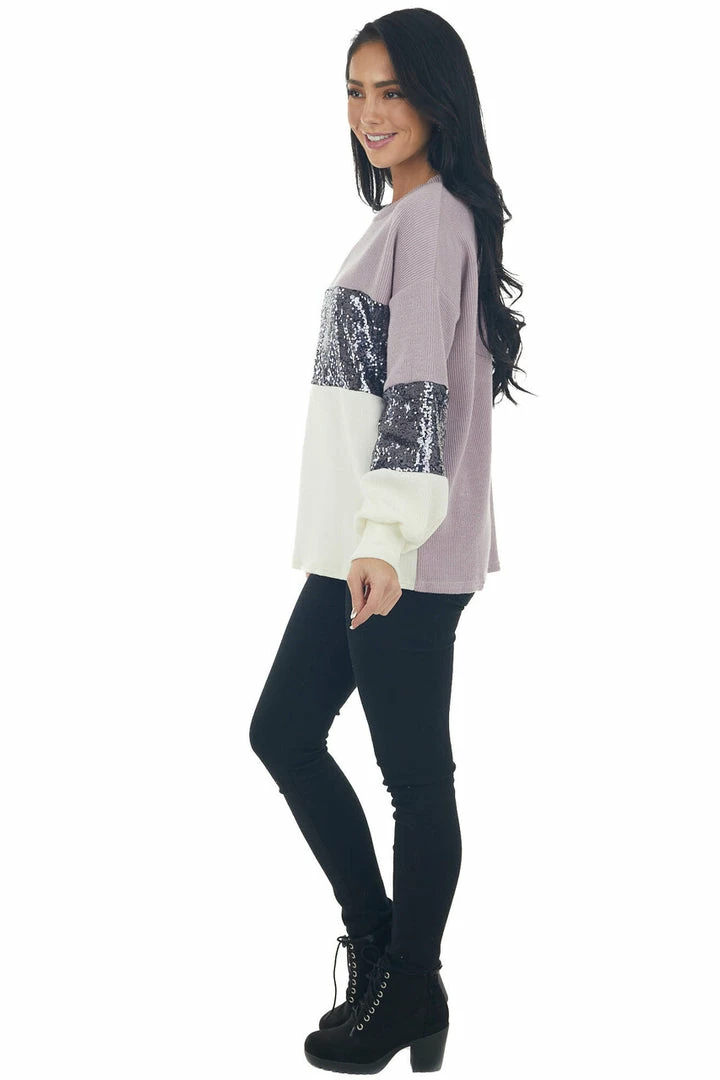 She + Sky Mauve And Ivory Colorblock Sequined Top 10 She + Sky Mauve And Ivory Colorblock Sequined Top