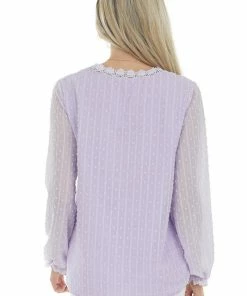 Miss Sparkling Lavender Swiss Dot Blouse With Lace Details 14 Miss Sparkling Lavender Swiss Dot Blouse With Lace Details