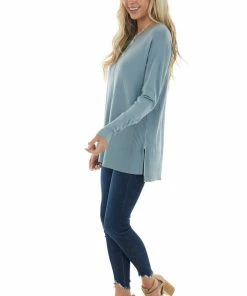 Staccato Tops Dusty Blue Super Soft Ribbed Knit Sweater